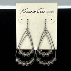 Kenneth Cole Gemstone Dangle Drop Earrings Silver Hooks Elegant Oval Design