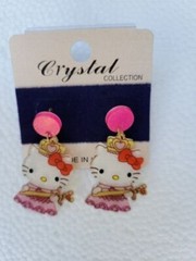 Hello Kitty Stud Earrings Dangle Lightweight Pink/White Bow Cutie Collectable