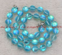 Natural 10mm Blue Gleamy Rainbow Moonstone Round Gemstone Beads Necklace 16-36″