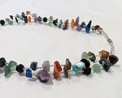 2 Strand Turquoise Lapis Jade Amethyst Quartz Onyx Jasper Chakra Necklace 23 in.
