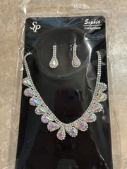 Sophia Silver-Tone Multicolor Crystal Teardrop Necklace & Earrings Set