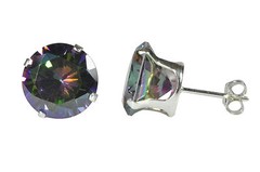 Sterling Silver Round Mystic Topaz Cubic Zirconia Stud Earrings Prong AAA CZ