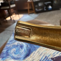Swarovski Signed Gold Tone Hinged Bangle Bracelet w/ Pavé Clear Crystals