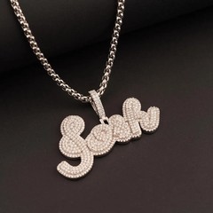 5 Ct Round Cut Simulated Diamond Custom Bling Name Pendant 14k White Gold Plated