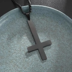 Black Saint Peter’s Cross Necklace Inverted Stainless Steel Pendant Punk Goth
