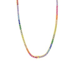 Skinny Rainbow Spectrum Tennis Chain Necklace Cubic Zirconia Bling 3mm 16-20”