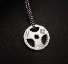 Weight Plate Gym Bodybuilding Fitness Sport Jewelry Necklace Silver