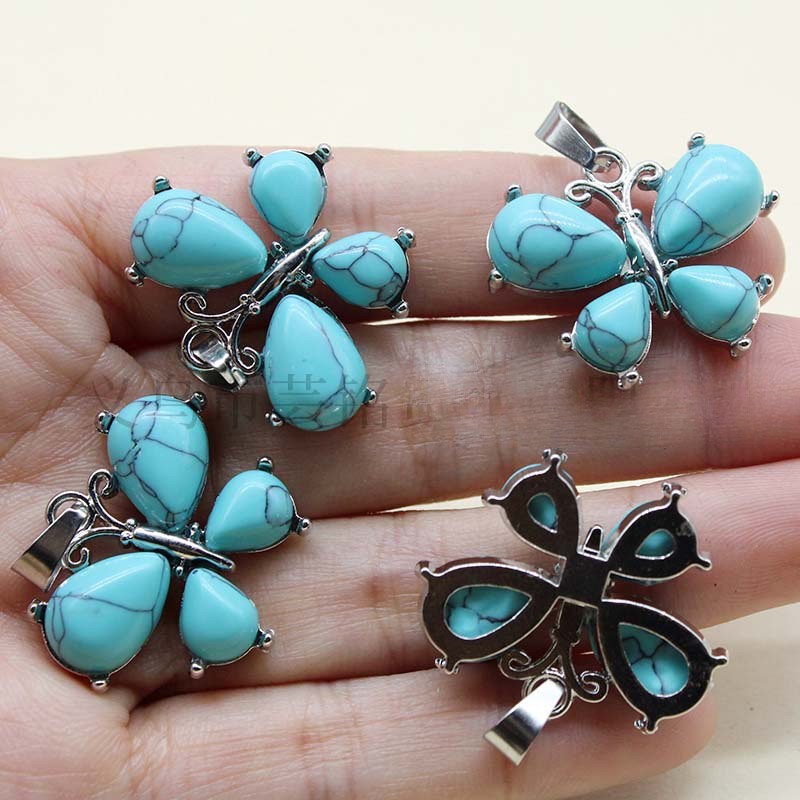 10pcs Artificial Turquoise Stone Butterfly Pendants Jewelry Making 25x30mm