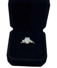 Opal Heart Ring Size 7 – Iridescent Synthetic Opal & Crystal Accent Fashion Jewe