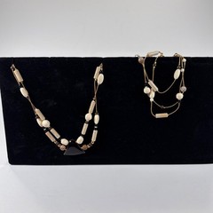 NWT Monet Women’s Beaded Jewelry Set Ivory Brown Black Gold Necklace Bracelet
