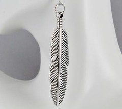 Silver feather earrings dangle metal feather textured 3.25″ long