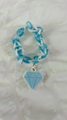 Adjustable Blue & White Plastic Bar Link Charm Bracelet Dangle Charm No Stone
