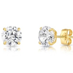 14K Real Solid Gold Solitaire Round CZ Sleeper Stud Earrings Push-back 2.5mm-8mm