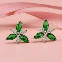 Simulated Green Emerald 2Ct Marquise Cut WomenStud Earring 14K White Gold Plated