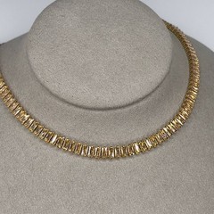Gold Baguette Tennis Necklace Champagne Crystal Stainless Steel Choker Necklace