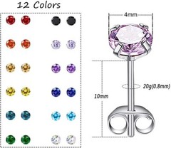 12 Pairs CZ Ear Studs Cartilage Helix Earrings Set Stainless Steel Stud Earrings