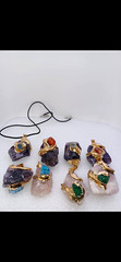 Rough Amethyst & Quartz Stone Charm Pendant Lot, Purple Irregular Shape