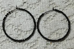 2 Pair Black Beaded Hoop Earrings Approximately 2 Inches