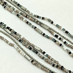 Chicos Necklace Statement Beaded White Beige Gray Clear Silver