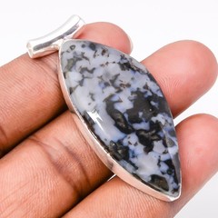 Merlinite Jasper Gemstone Handmade Silver Plated Pendant 1.9″ T62