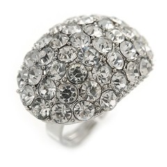 Pave Set Clear Crystal Dome Shape Ring In Silver Tone Metal – 30mm – 7/8 Size –