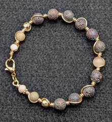 Stylish Earth Boho Mixed 8mm Beaded Gold Wire Wrap Bracelet (18cm) M Wrist Crasp