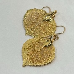 Real Gold Dipped Aspen Leaf Earrings Dangle 24k Plated