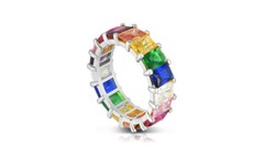 Rainbow Emerald Cut Ring Cubic Zirconia, Eternity Band Ring for Woman Girls