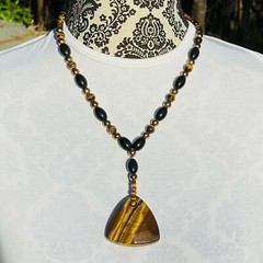 TIGER EYE Made in Oregon Artisan Made Necklace 18″ Brown Black Gold