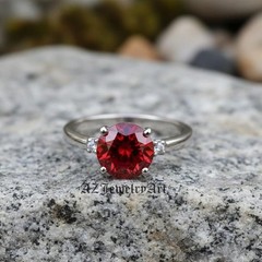 Round Red spinel Ring 925 Sterling Silver Women’s Engagement Ring.