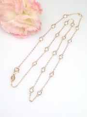 925 Sterling Silver Gold By the Yard Station Necklace Bezel CZ 18 3.5mm 18″