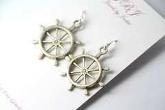 Mariner Earrings Wheel Helm Sailing 925 sterling silver hooks pewter charms