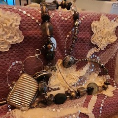 Boho Beaded Statement Charm Necklace Bronze/Black Rectangle Pendant, Dangling