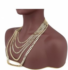 Concave Cuban link Chain Necklace Bracelet 5mm to 10mm Yellow 14K Gold Plated