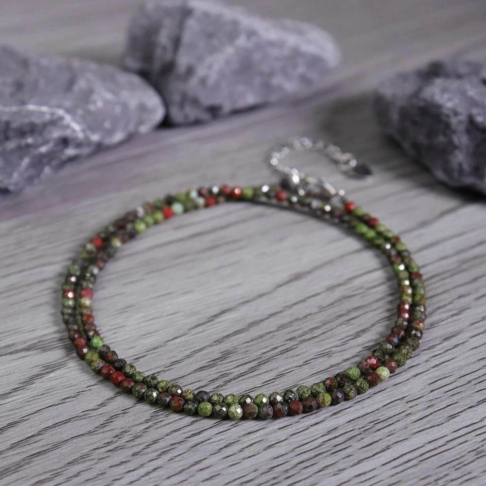 Dragon Bloodstone 2mm Crystal Gemstone Beads Dainty Choker Necklace Minimalist