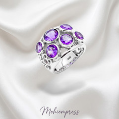 925 Sterling Silver Multi-Stone Natural Amethyst Statement Ring