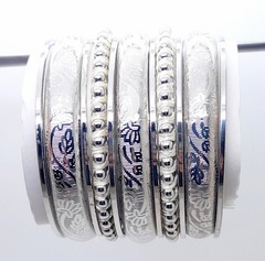 wide style Set of 11 Fashion white & silver multi Layered metal Bangle Bracelets