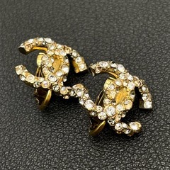 Chanel Coco Mark Earrings 07A Rhinestone Icon Gold Women’s Jewelry Accessories