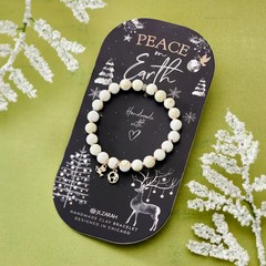 Peace On Earth Adult Bracelet by JilZarah White Clay 8 mm Beads