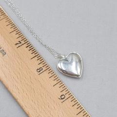 Silver tone Heart Locket Pendant Necklace Purple Stone 16″