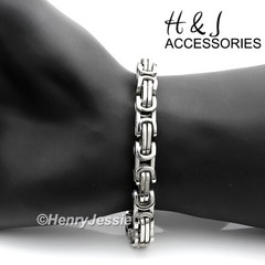 7″-11″MEN 316L Stainless Steel WIDE 9mm Silver Byzantine Box Link Chain Bracelet