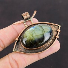 Valentines Deal Copper Third Eye Chakra Oval Labradorite Gemstone Bezel Pendant