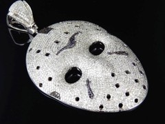 Big 35.50 Gm Solid 925 Silver Round CZ Friday13th Jason Mask Pendant 12.0Ct New*