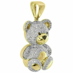 2.00Ct Round Cut Moissanite Teddy Bear Charm Pendant In 14k Yellow Gold Plated