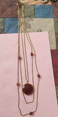 Gold Tone Rope Chain Round Brown Locket Pendant Necklace Box Closure Vintage