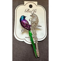 Vibrant Enamel & Rhinestone Parrots Birds Pin Brooch BaJi