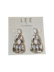 LEE ANGEL Women’s Gold Plated White Gray Pieced Dangle Earrings NWT