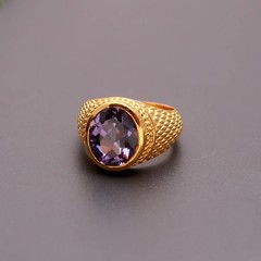 Color Changing Alexandrite Oval Ring 925 Sterling Silver Gold Plated Jewelry