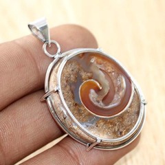 925 Silver Plated Rock Fossil Pendant 2″ Women Jewelry Limited Stock Deal MJ