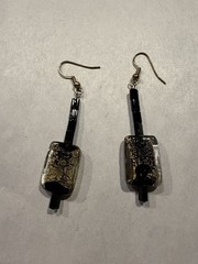Murano Style Black Gold Foil Glass Dangle Earrings Artisan Jewelry Hook
